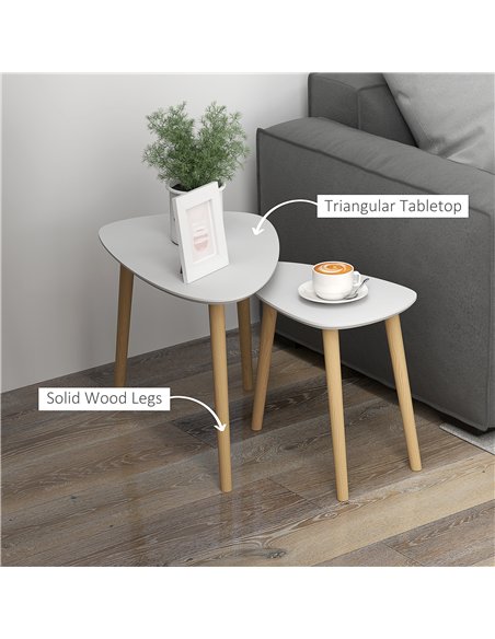 HOMCOM Nesting Coffee Table, Set of 2 Side Tables, Stacking End Tables with Solid Wood Legs, for Living Room Bedroom, Light Grey - pic 121381 | FastDaddyshop