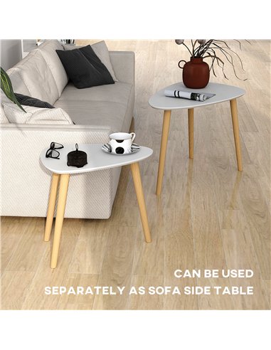 HOMCOM Nesting Coffee Table, Set of 2 Side Tables, Stacking End Tables with Solid Wood Legs, for Living Room Bedroom, Light Grey