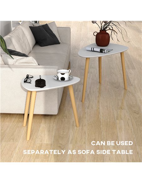HOMCOM Nesting Coffee Table, Set of 2 Side Tables, Stacking End Tables with Solid Wood Legs, for Living Room Bedroom, Light Grey - pic 121382 | FastDaddyshop