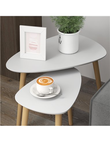 HOMCOM Nesting Coffee Table, Set of 2 Side Tables, Stacking End Tables with Solid Wood Legs, for Living Room Bedroom, Light Grey