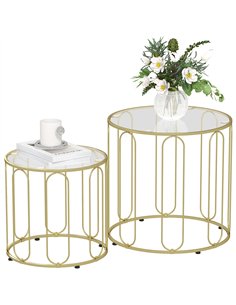 HOMCOM Round Coffee Table Set of 2, Glass Nest of Tables with Metal Frame and Tempered Glass Tabletop, Modern Side Tables for Li