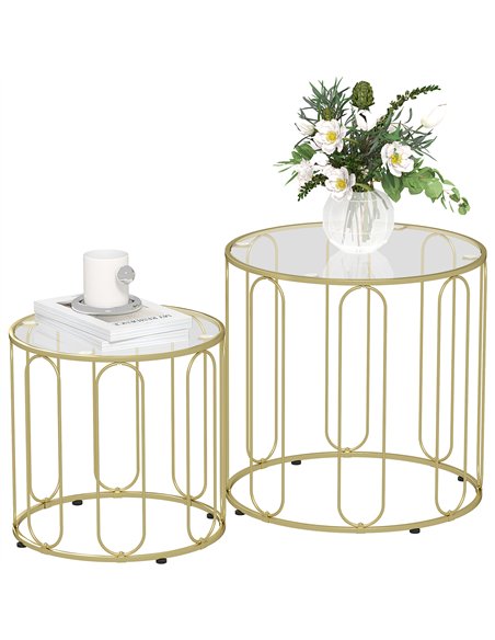 HOMCOM Round Coffee Table Set of 2, Glass Nest of Tables with Metal Frame and Tempered Glass Tabletop, Modern Side Tables for Li - pic 121386 | FastDaddyshop