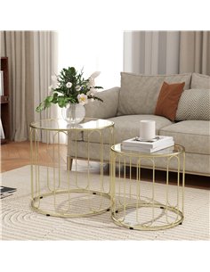 HOMCOM Round Coffee Table Set of 2, Glass Nest of Tables with Metal Frame and Tempered Glass Tabletop, Modern Side Tables for Li 2