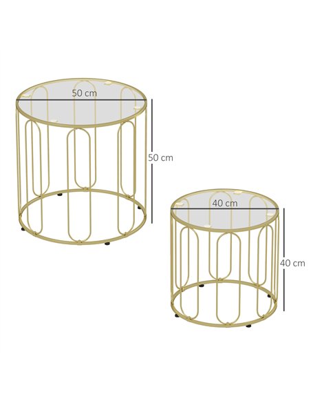 HOMCOM Round Coffee Table Set of 2, Glass Nest of Tables with Metal Frame and Tempered Glass Tabletop, Modern Side Tables for Li - pic 121388 | FastDaddyshop