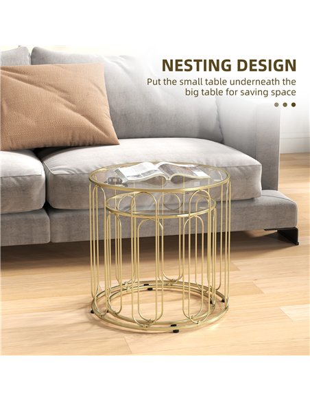 HOMCOM Round Coffee Table Set of 2, Glass Nest of Tables with Metal Frame and Tempered Glass Tabletop, Modern Side Tables for Li - pic 121389 | FastDaddyshop