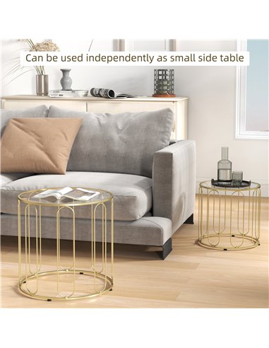 HOMCOM Round Coffee Table Set of 2, Glass Nest of Tables with Metal Frame and Tempered Glass Tabletop, Modern Side Tables for Li