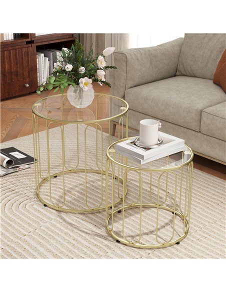 HOMCOM Round Coffee Table Set of 2, Glass Nest of Tables with Metal Frame and Tempered Glass Tabletop, Modern Side Tables for Li - pic 121392 | FastDaddyshop