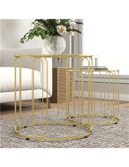 HOMCOM Round Coffee Table Set of 2, Glass Nest of Tables with Metal Frame and Tempered Glass Tabletop, Modern Side Tables for Li - pic 121393 | FastDaddyshop