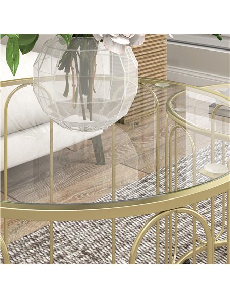 HOMCOM Round Coffee Table Set of 2, Glass Nest of Tables with Metal Frame and Tempered Glass Tabletop, Modern Side Tables for Li - pic 121394 | FastDaddyshop