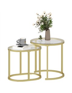 HOMCOM Modern Coffee Table Set of 2, Nest of Tables with Steel Frame and Tempered Glass Tabletop, Side Tables for Living Room Be