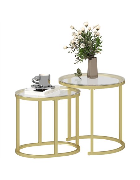 HOMCOM Modern Coffee Table Set of 2, Nest of Tables with Steel Frame and Tempered Glass Tabletop, Side Tables for Living Room Be - pic 121395 | FastDaddyshop