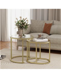 HOMCOM Modern Coffee Table Set of 2, Nest of Tables with Steel Frame and Tempered Glass Tabletop, Side Tables for Living Room Be 2