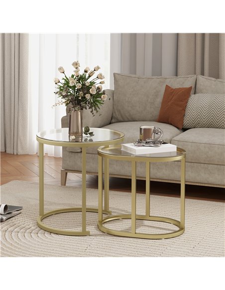 HOMCOM Modern Coffee Table Set of 2, Nest of Tables with Steel Frame and Tempered Glass Tabletop, Side Tables for Living Room Be - pic 121396 | FastDaddyshop