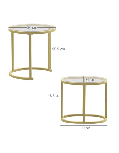 HOMCOM Modern Coffee Table Set of 2, Nest of Tables with Steel Frame and Tempered Glass Tabletop, Side Tables for Living Room Be