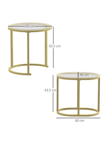 HOMCOM Modern Coffee Table Set of 2, Nest of Tables with Steel Frame and Tempered Glass Tabletop, Side Tables for Living Room Be - pic 121397 | FastDaddyshop