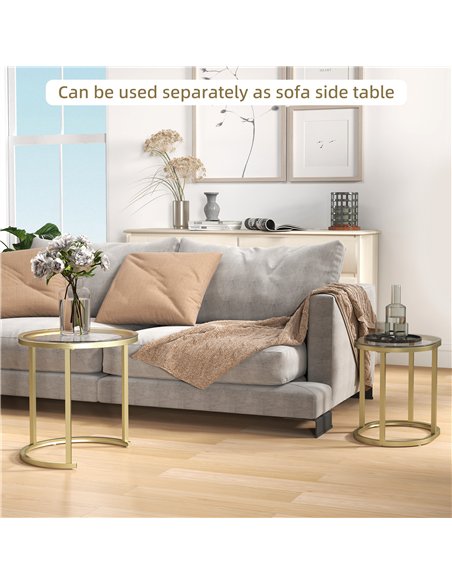 HOMCOM Modern Coffee Table Set of 2, Nest of Tables with Steel Frame and Tempered Glass Tabletop, Side Tables for Living Room Be - pic 121401 | FastDaddyshop