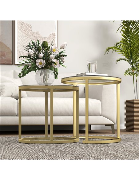 HOMCOM Modern Coffee Table Set of 2, Nest of Tables with Steel Frame and Tempered Glass Tabletop, Side Tables for Living Room Be - pic 121402 | FastDaddyshop