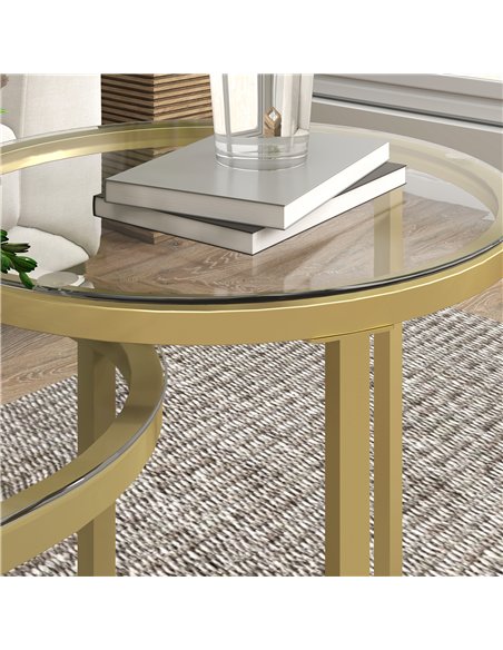 HOMCOM Modern Coffee Table Set of 2, Nest of Tables with Steel Frame and Tempered Glass Tabletop, Side Tables for Living Room Be - pic 121403 | FastDaddyshop