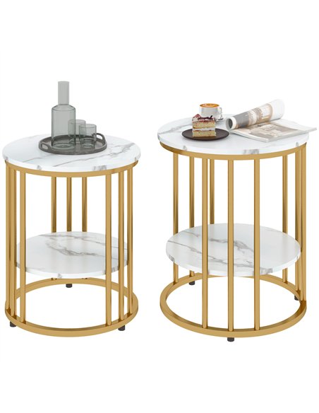 HOMCOM Set of Two Marble-Effect Coffee Tables - White/Gold-Tone - pic 121404 | FastDaddyshop