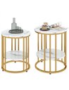 HOMCOM Set of Two Marble-Effect Coffee Tables - White/Gold-Tone