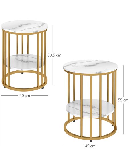 HOMCOM Set of Two Marble-Effect Coffee Tables - White/Gold-Tone - pic 121406 | FastDaddyshop