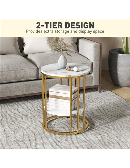 HOMCOM Set of Two Marble-Effect Coffee Tables - White/Gold-Tone - pic 121408 | FastDaddyshop