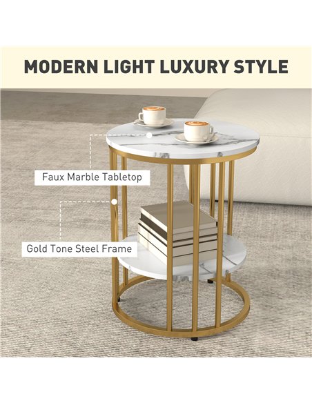 HOMCOM Set of Two Marble-Effect Coffee Tables - White/Gold-Tone - pic 121409 | FastDaddyshop