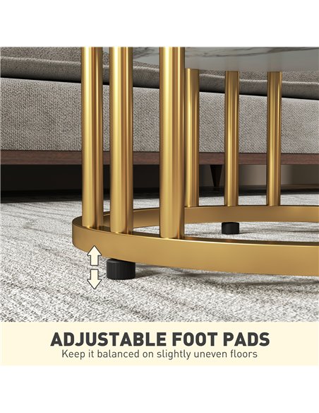 HOMCOM Set of Two Marble-Effect Coffee Tables - White/Gold-Tone - pic 121410 | FastDaddyshop