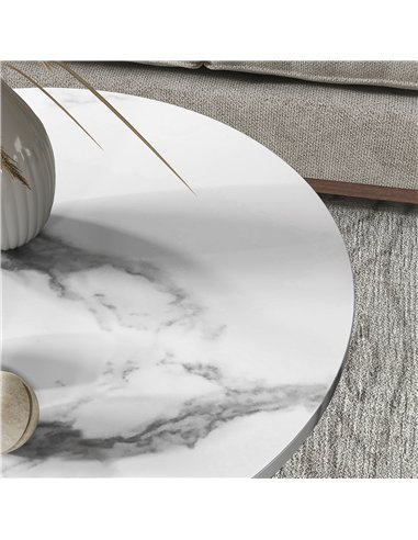 HOMCOM Set of Two Marble-Effect Coffee Tables - White/Gold-Tone