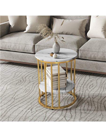 HOMCOM Set of Two Marble-Effect Coffee Tables - White/Gold-Tone - pic 121412 | FastDaddyshop