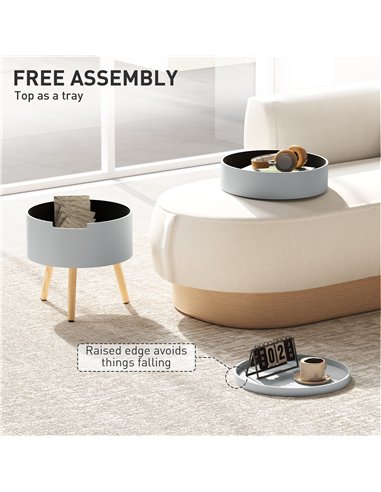 HOMCOM 3-Tier Coffee Table, Round End Table with 2 Hidden Compartments and Detachable Tray, Side Table with Storage for Living R
