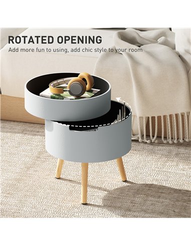 HOMCOM 3-Tier Coffee Table, Round End Table with 2 Hidden Compartments and Detachable Tray, Side Table with Storage for Living R