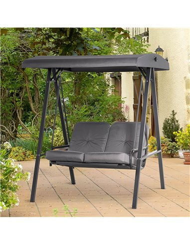 Outsunny 2 Seater Covered Outdoor Swing Chair Lounger Hammock Bench with Cushion Tilt Canopy, Grey