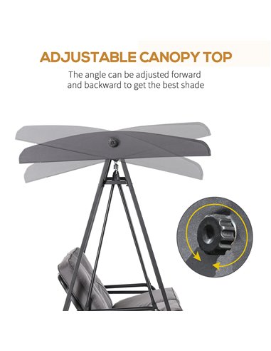 Outsunny 2 Seater Covered Outdoor Swing Chair Lounger Hammock Bench with Cushion Tilt Canopy, Grey