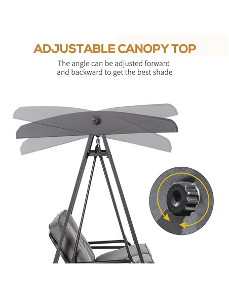 Outsunny 2 Seater Covered Outdoor Swing Chair Lounger Hammock Bench with Cushion Tilt Canopy, Grey - pic 12146 | FastDaddyshop