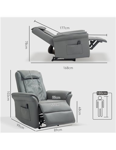 HOMCOM 3D Kneading Massage Recliner Chair with Headrest, Breathable Leather Recliner Armchair, Electric Reclining Chair with Foo