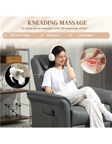 HOMCOM 3D Kneading Massage Recliner Chair with Headrest, Breathable Leather Recliner Armchair, Electric Reclining Chair with Foo