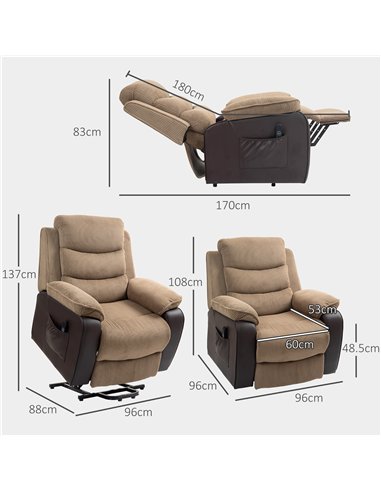 HOMCOM Power Lift Recliner Chair for Elderly, Patchwork Design Oversized Electric Riser and Recliner Armchair for Living Room wi