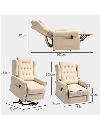 HOMCOM 45° Lifting Riser and Recliner Armchair  - Beige