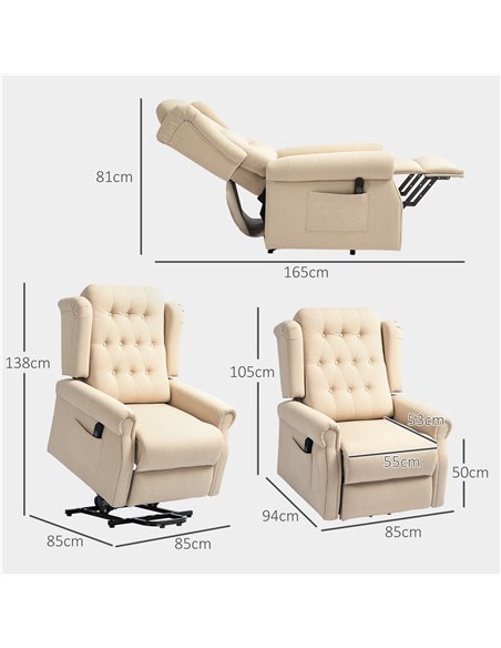 HOMCOM 45° Lifting Riser and Recliner Armchair  - Beige - pic 121541 | FastDaddyshop
