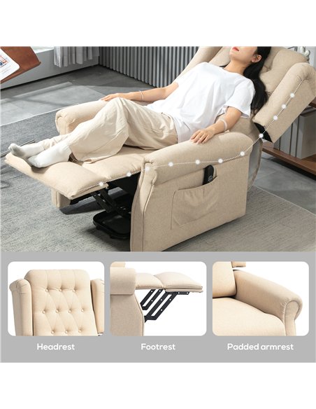 HOMCOM 45° Lifting Riser and Recliner Armchair  - Beige - pic 121545 | FastDaddyshop