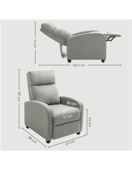 HOMCOM 135° Push Back Recliner Armchair, with Footrest - Grey - pic 121550 | FastDaddyshop