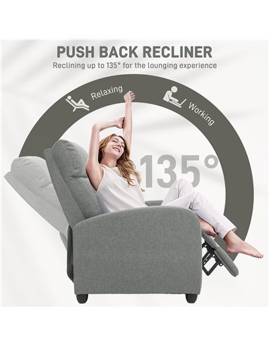 HOMCOM 135° Push Back Recliner Armchair, with Footrest - Grey
