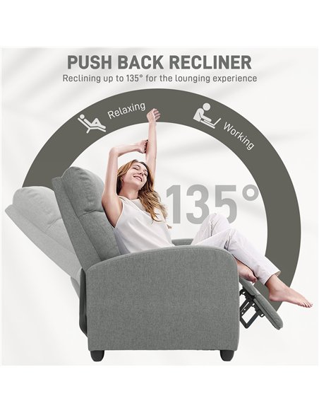 HOMCOM 135° Push Back Recliner Armchair, with Footrest - Grey - pic 121551 | FastDaddyshop