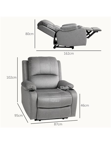 HOMCOM Microfibre Manual Reclining Armchair, with Footrest - Grey - pic 121559 | FastDaddyshop