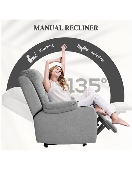 HOMCOM Microfibre Manual Reclining Armchair, with Footrest - Grey - pic 121560 | FastDaddyshop