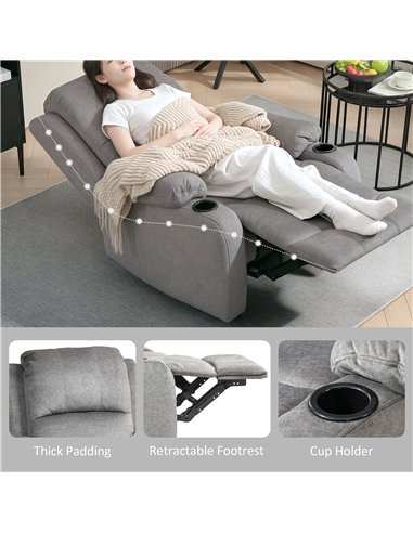 HOMCOM Microfibre Manual Reclining Armchair, with Footrest - Grey