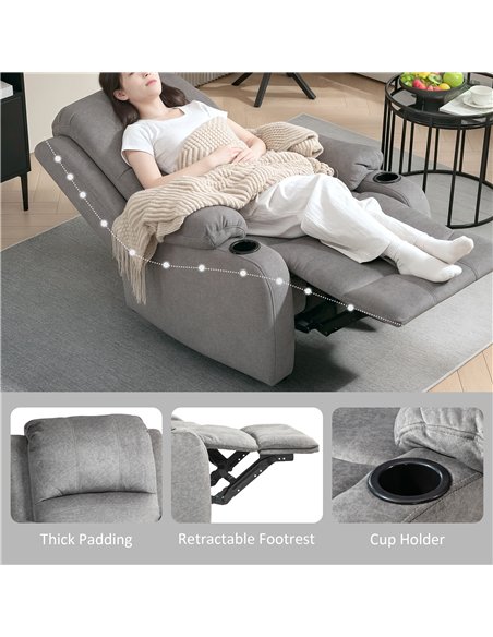HOMCOM Microfibre Manual Reclining Armchair, with Footrest - Grey - pic 121562 | FastDaddyshop