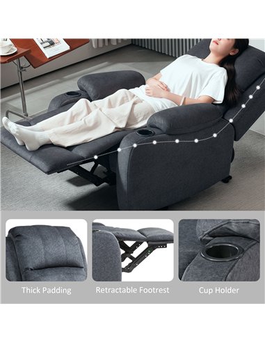 HOMCOM Microfibre Manual Reclining Armchair, with Footrest - Black