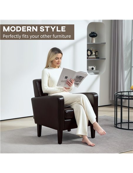 HOMCOM Faux Leather Simple Armchair - Brown - pic 121587 | FastDaddyshop